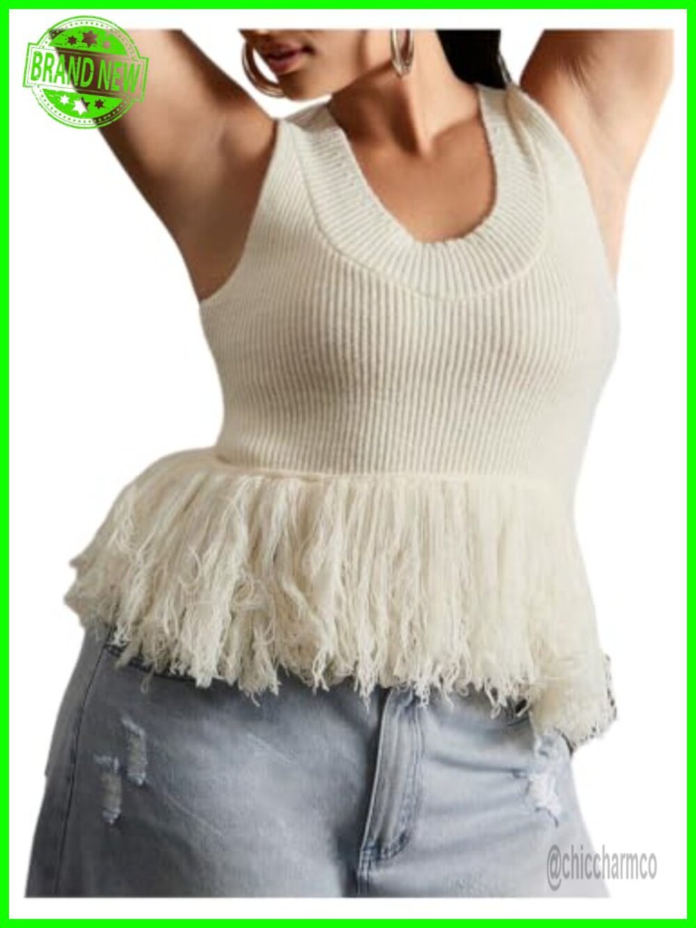 Plus Size Fringe Peplum Tank Top Sleeveless Scoop Neck Slim Fit Party